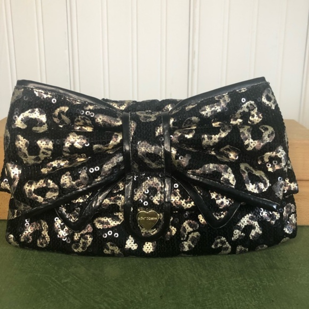 Betsey Johnson Soft Sequined Bow Front Clutch